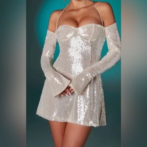 Off The Shoulder Sequin A-Line Mini Dress
